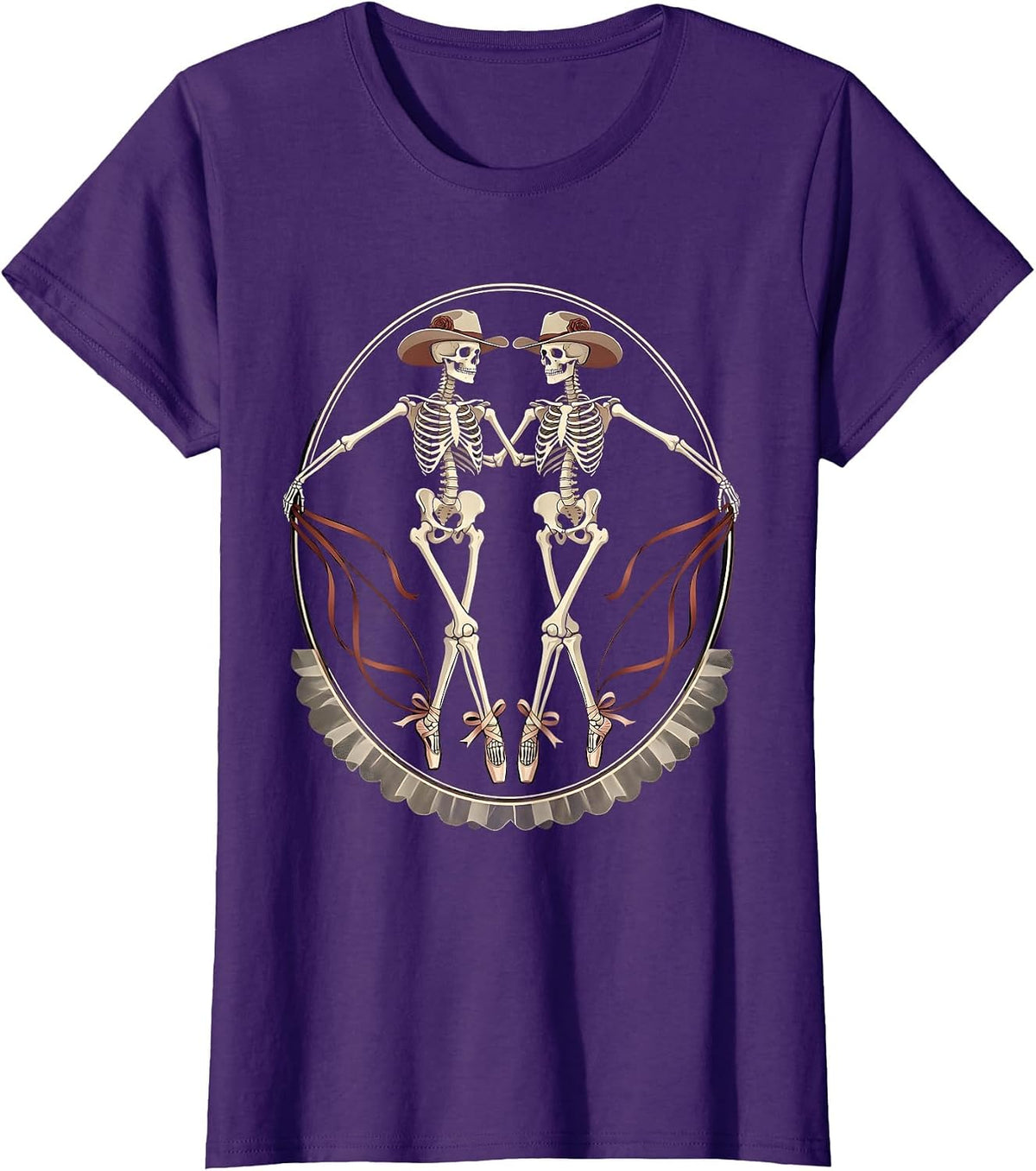 Women's Skeleton Cowboy Line Dancing Illustration T-Shirt - Purple