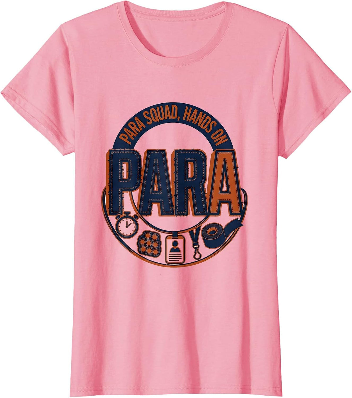 Women's Para Squad Hands On Bold Screenprint Back To School T-Shirt - Pink