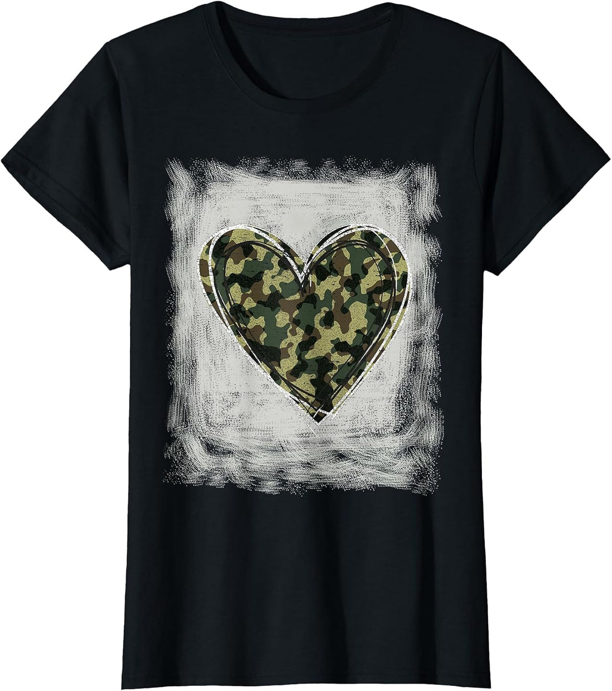 Camo Army Heart Bleached Shirts Forces Memorial Day Womens T-Shirt - Black