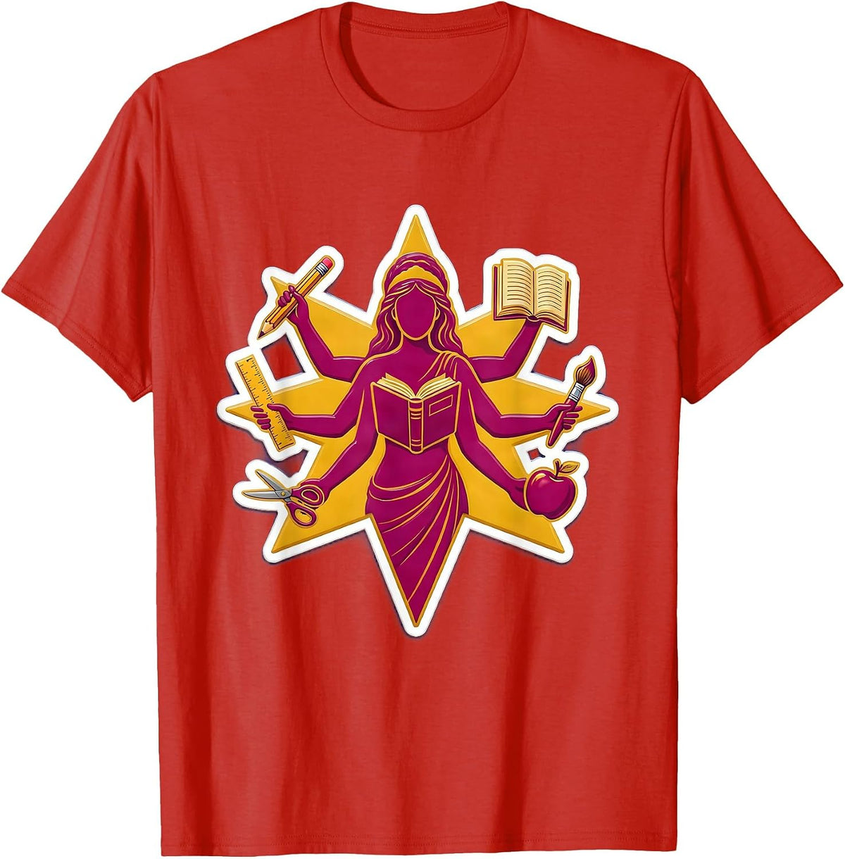 Men's Paraprofessional Multi-Arm School Tools Graphic T-Shirt - Red