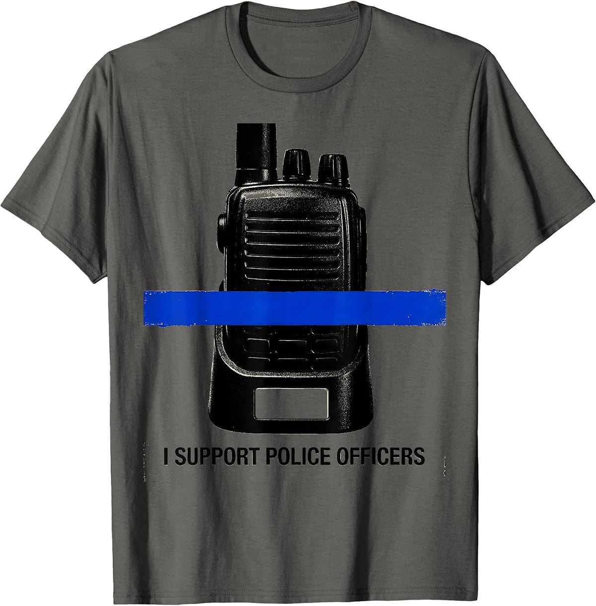 Men's I Support Police Officers Thin Blue Line Police Support T-Shirt - Asphalt Grey