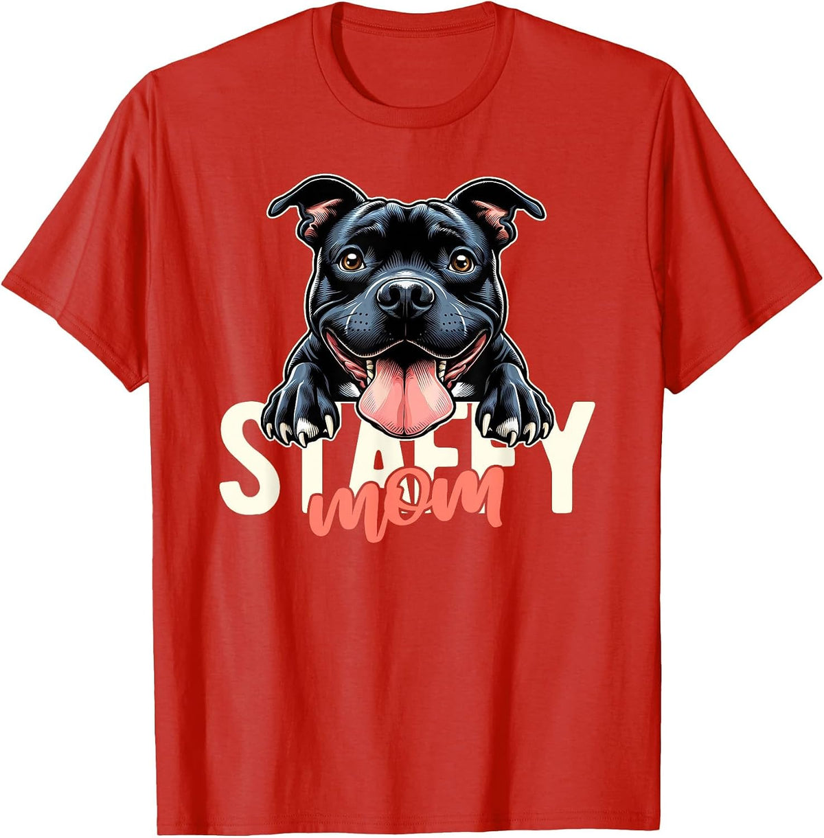 Staffy Mom Staffordshire Bull Terrier Dog Tattoo Funny T-Shirt - Red