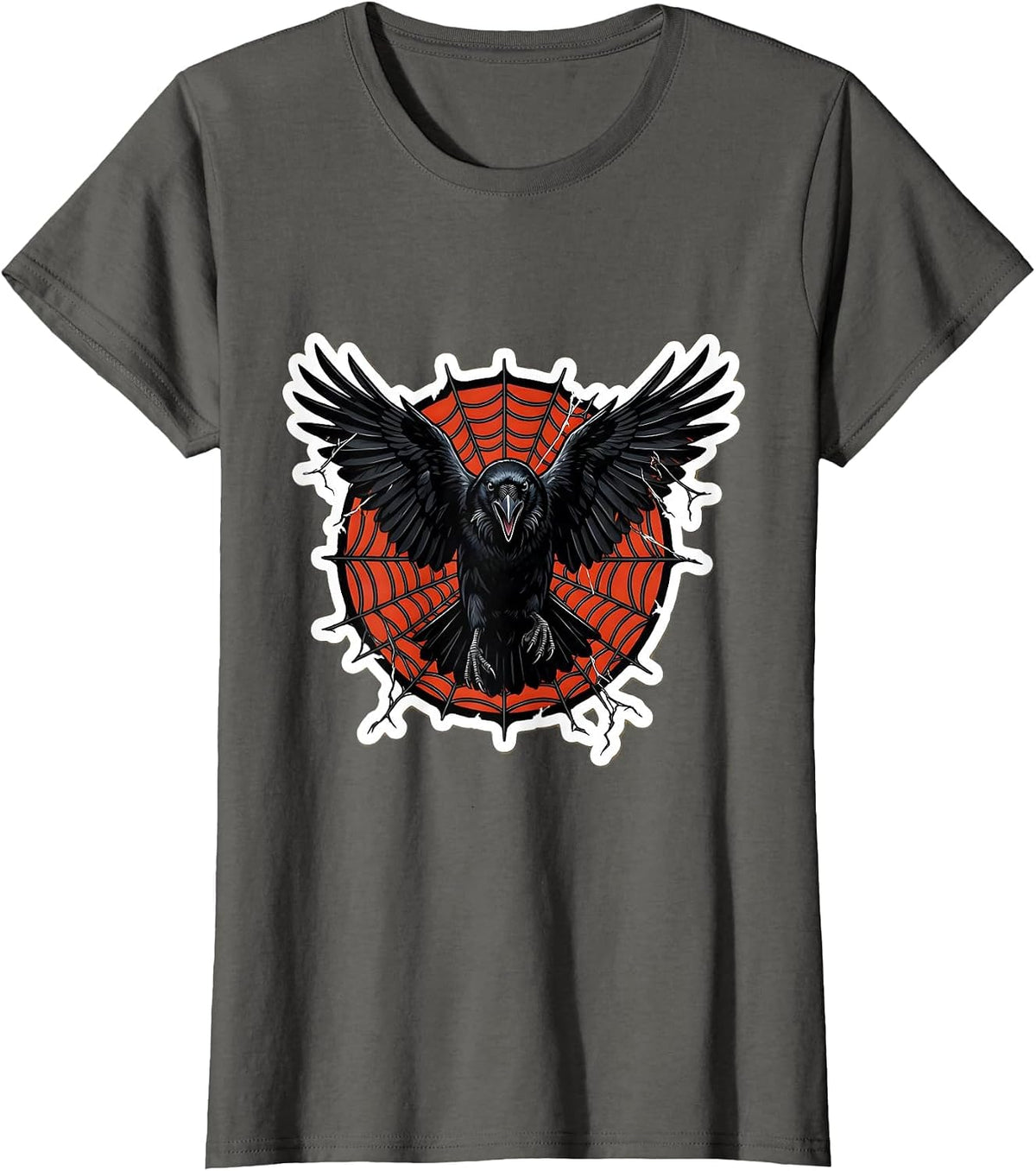 Women's Crow Bursting Through Spider Web Graphic T-Shirt - Asphalt Grey