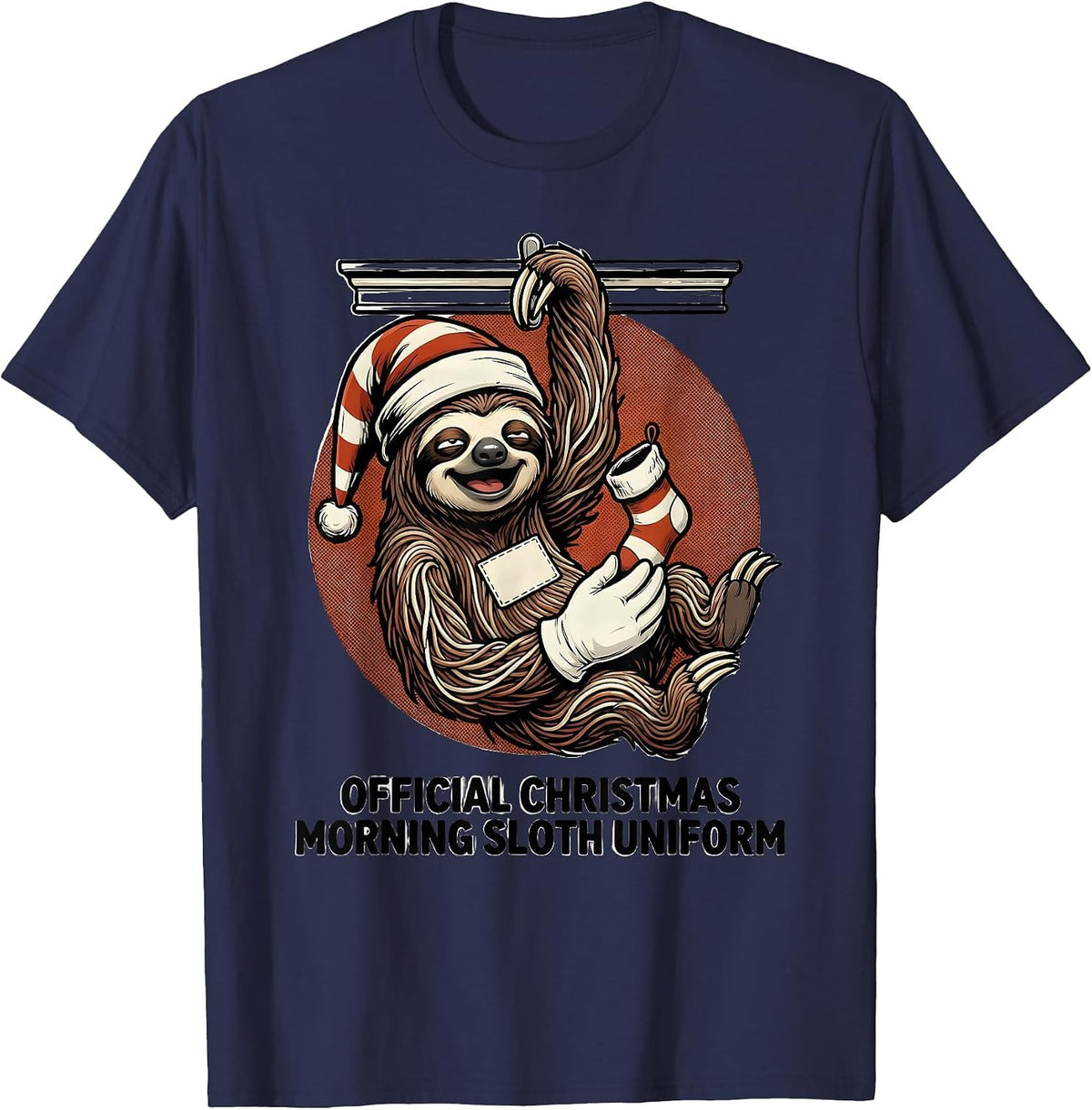 Official Christmas Morning Sloth Uniform Funny T-Shirt - Navy Blue