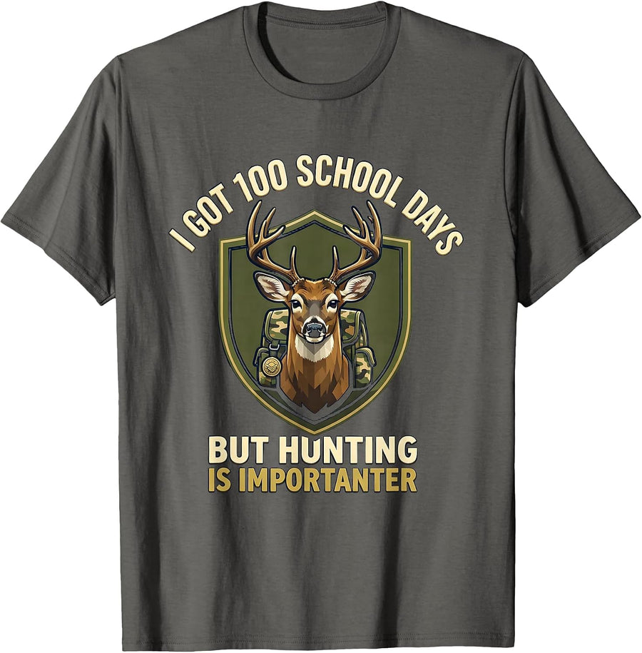I Got 100 School Days, But Hunting Is Importanter Camo T-Shirt - Asphalt Grey