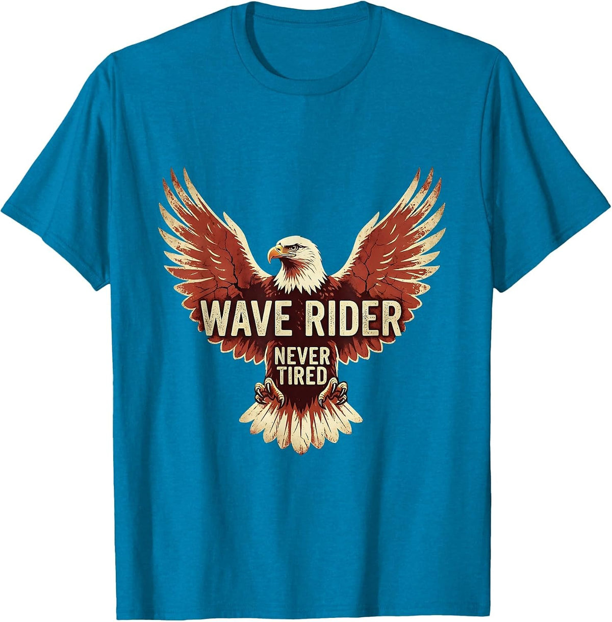 Wave Rider Never Tired Mens Beach Design T-Shirt - Sapphire Blue