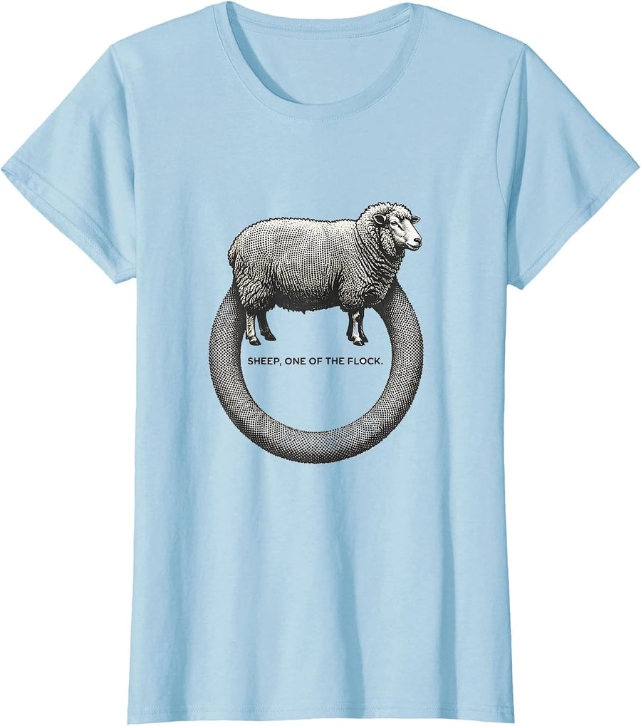 Women's Sheep One Of The Flock Minimalist Halloween Costume T-Shirt - Baby Blue