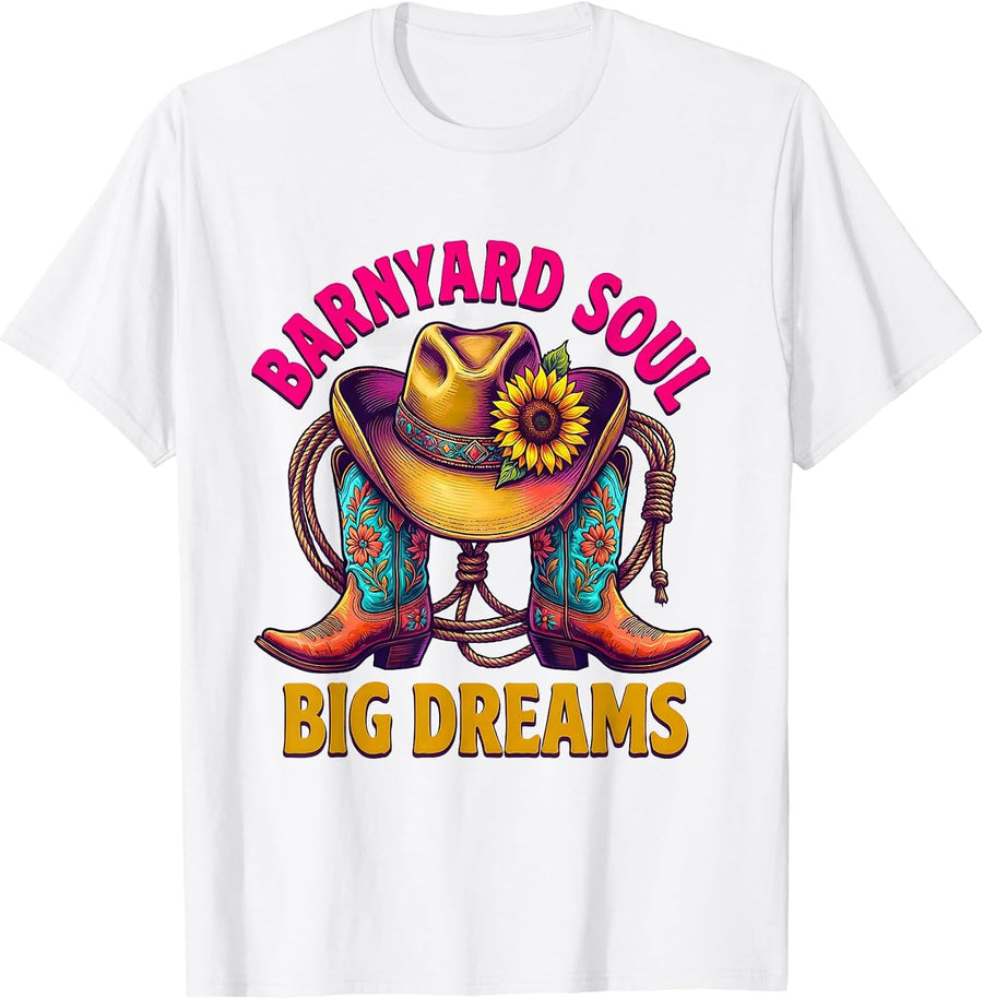 Men's Barnyard Soul Big Dreams Cowgirl Design T-Shirt - White