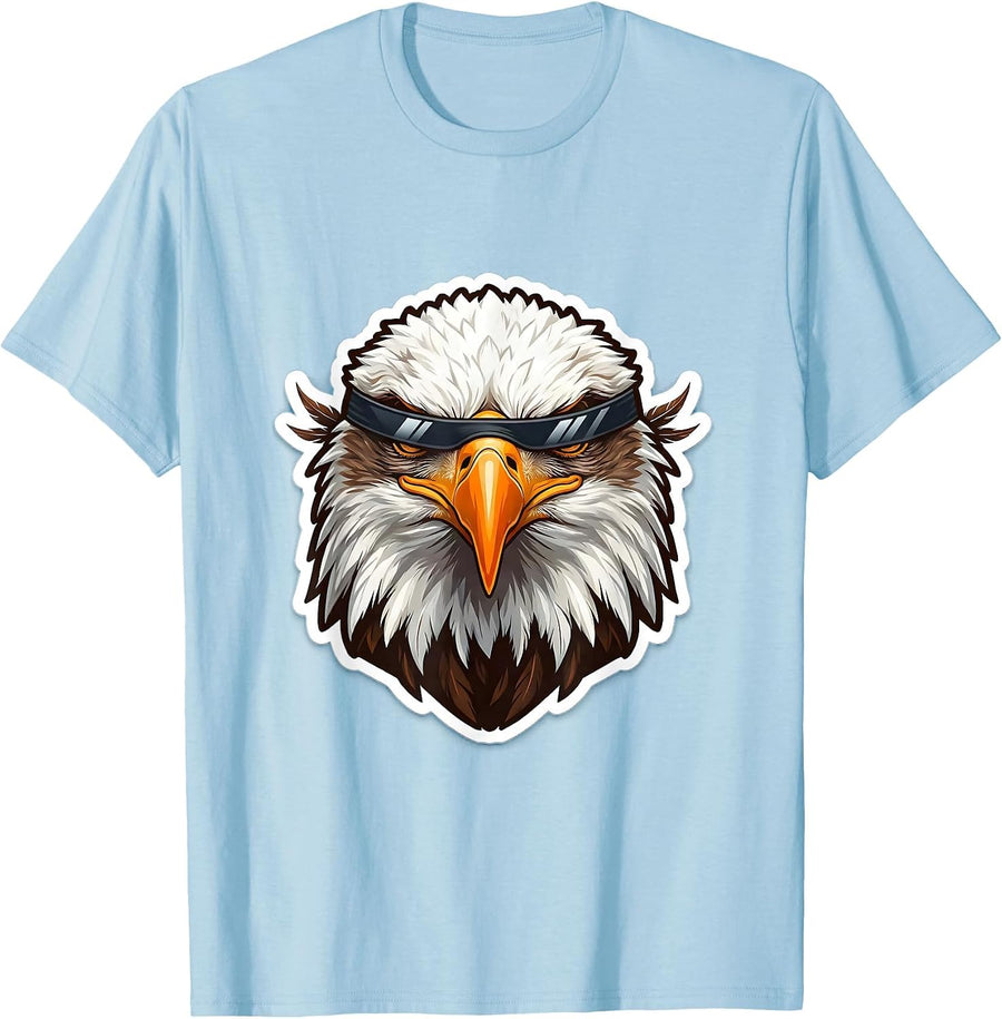 Men's Bald Eagle Sunglasses Funny Eagle Lover Mascot T-Shirt - Baby Blue