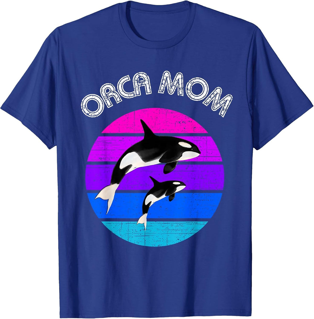 80s Orca Mom Retro Vintage Sunset T-Shirt - Royal Blue