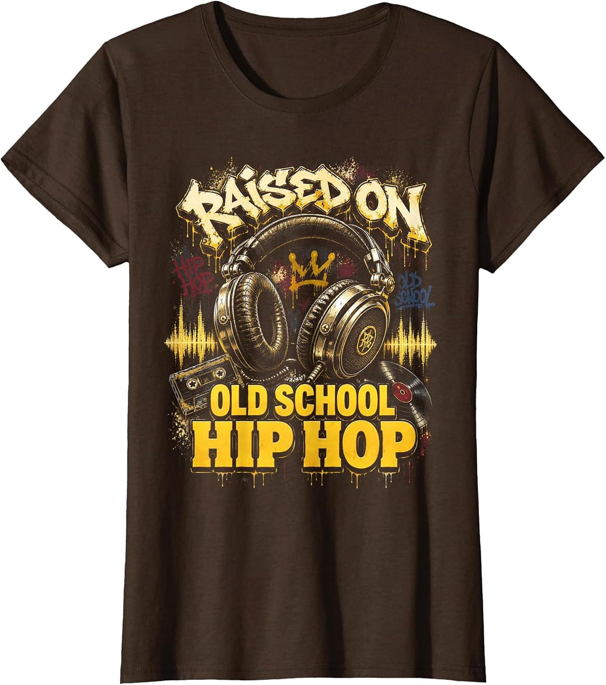 Raised On Old School Hip Hop Cassette Graffiti Rap T-Shirt, Women, Brown, X-Large - As Pictured
