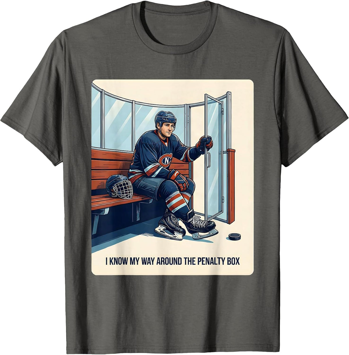 I Know My Way Around The Penalty Box Funny Hockey Player T-Shirt - Asphalt Grey