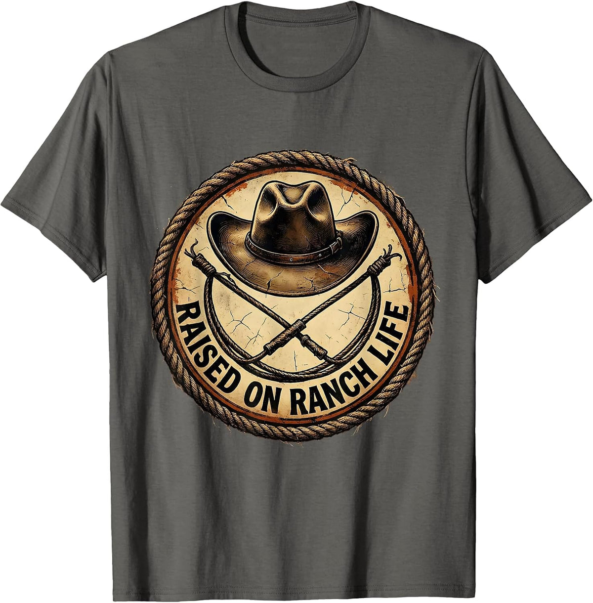 Raised on Ranch Life Cowgirl Graphic Design T-Shirt - Asphalt Grey
