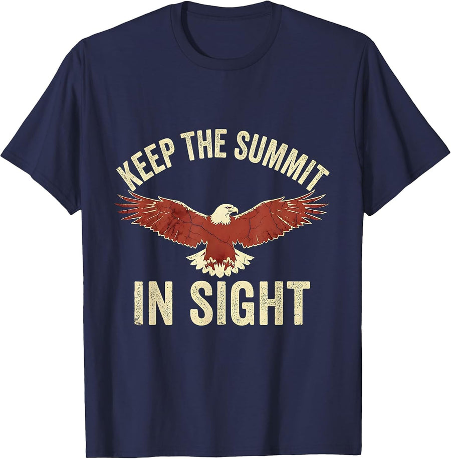 Keep the Summit in Sight Hiking Design T-Shirt - Navy Blue