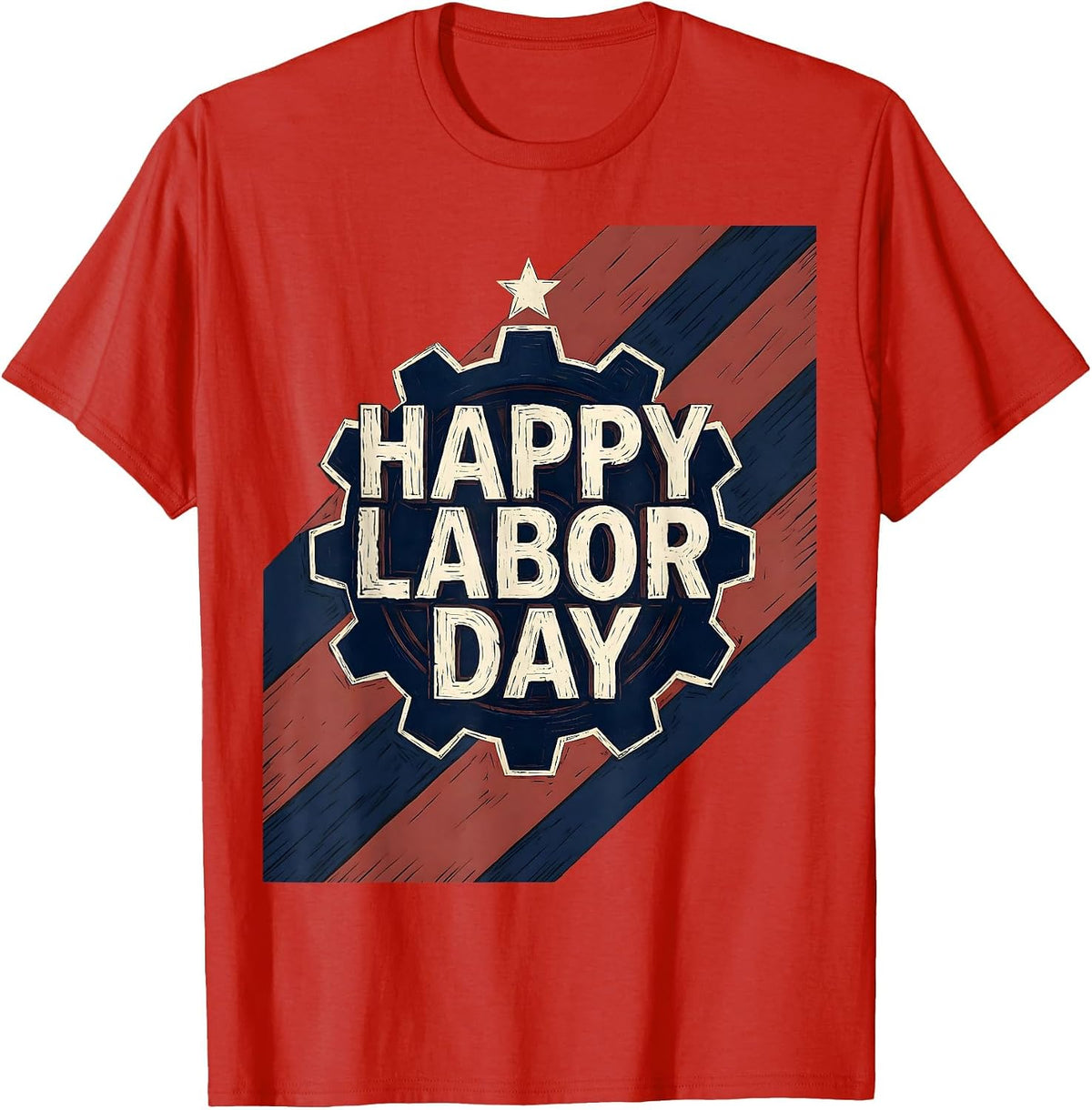 Men's Happy Labor Day Patriotic Union Pride Graphic Linocut T-Shirt - Red