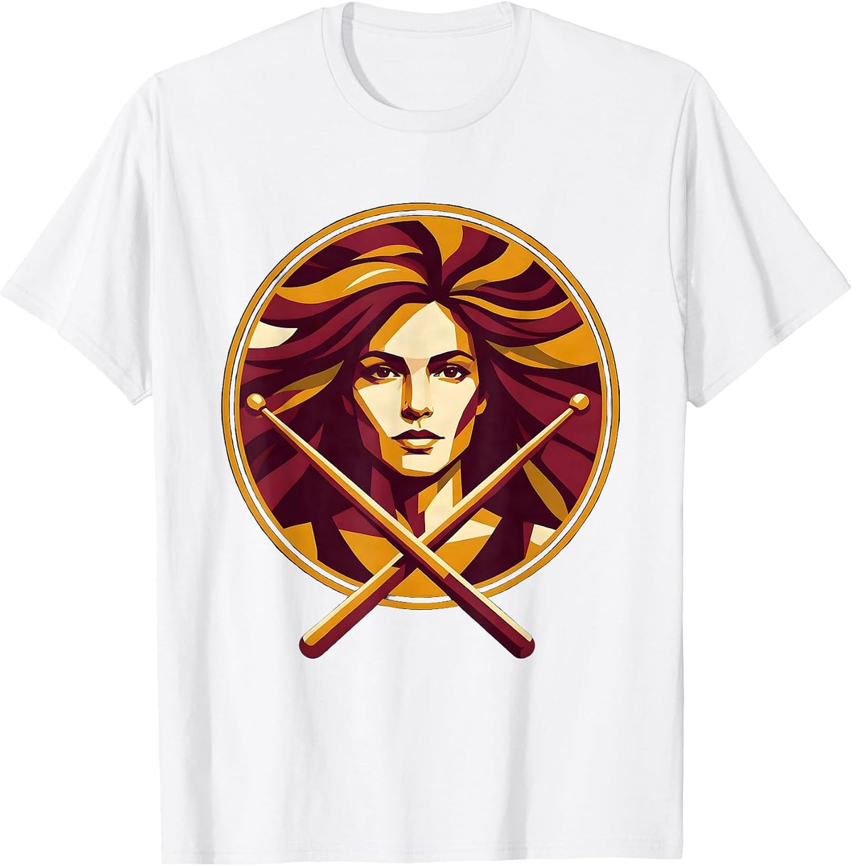 Woman Drummer Crossed Drumsticks Portrait Design T-Shirt - White