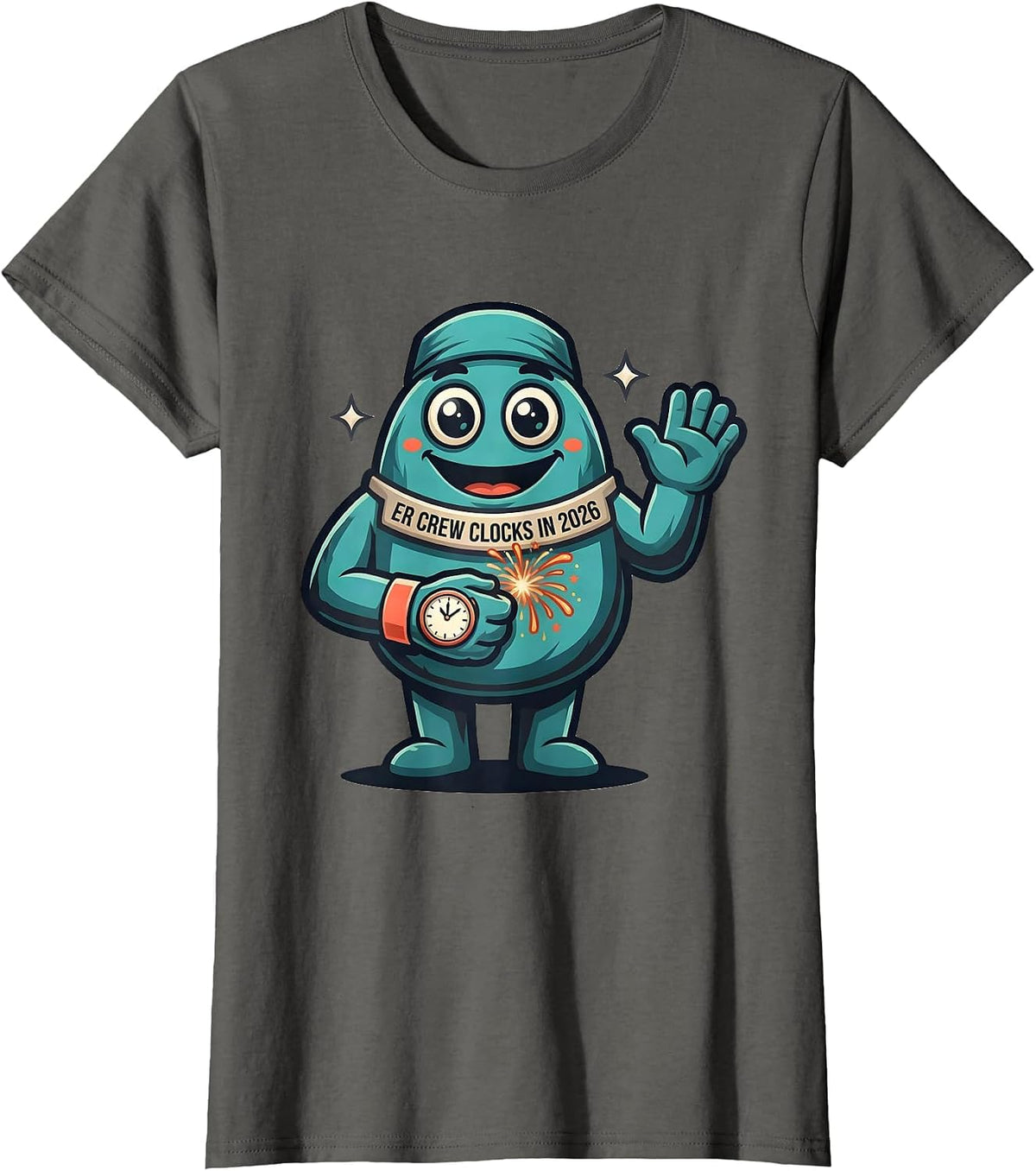 Women's ER Crew Clocks In 2026 Funny Nurse Crew New Year Eve Party T-Shirt - Asphalt Grey