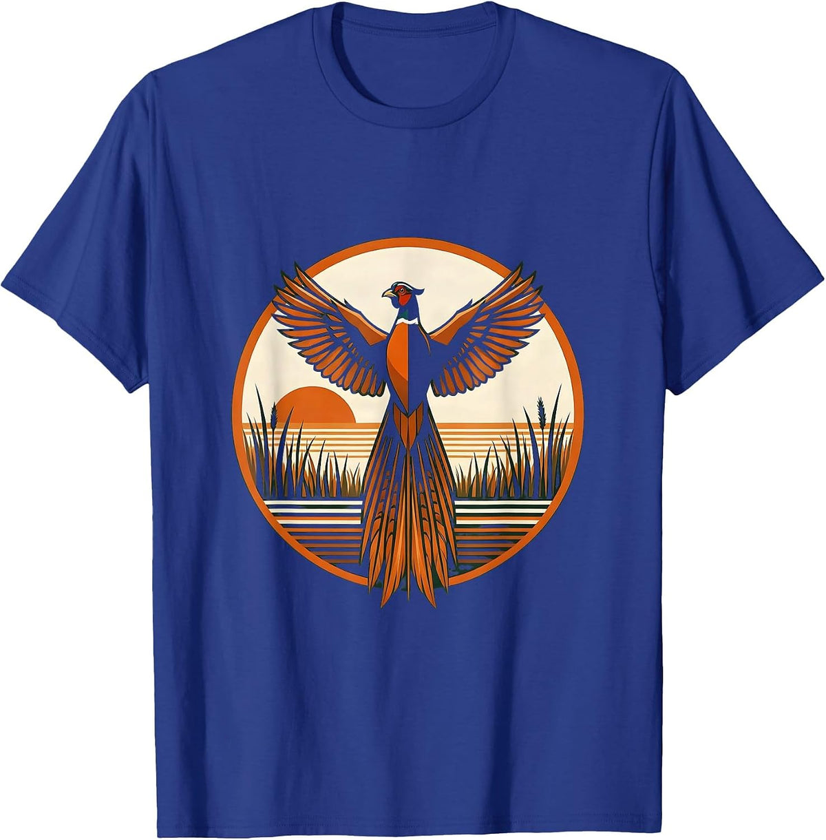Camo Pheasant Flush Hunting Graphic T-Shirt - Royal Blue