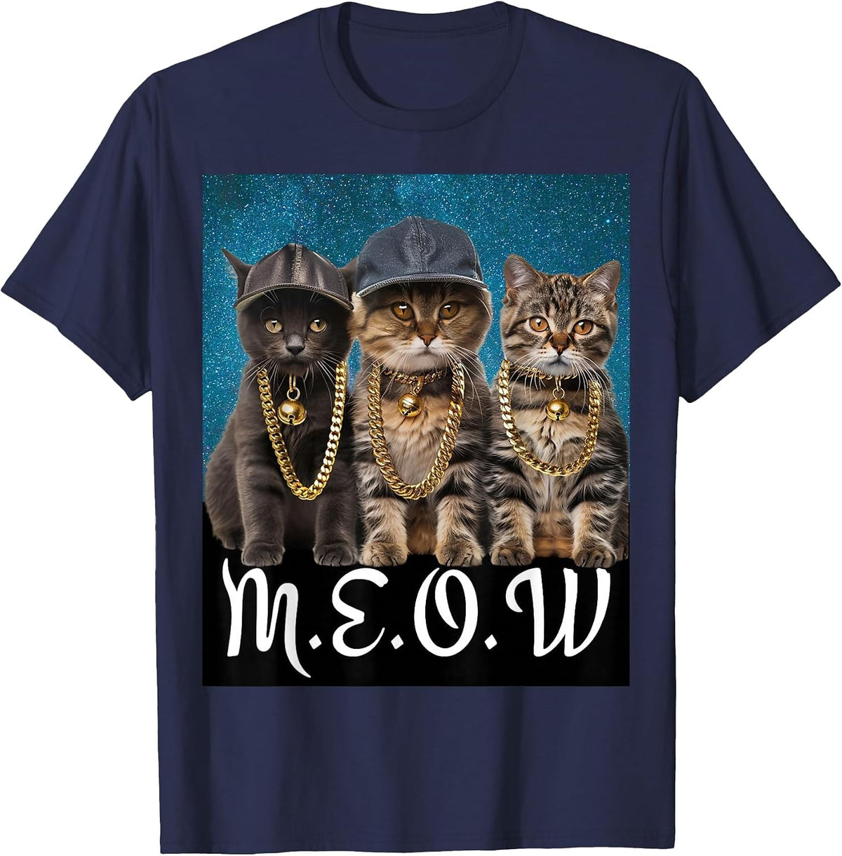 90s Gangster Rap Cat Hip Hop Retro T-Shirt - Navy Blue