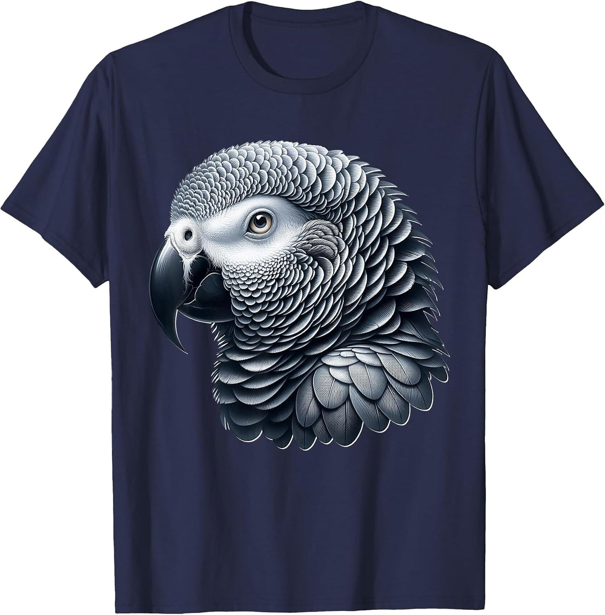 African Grey Parrot Design T-Shirt - Navy Blue