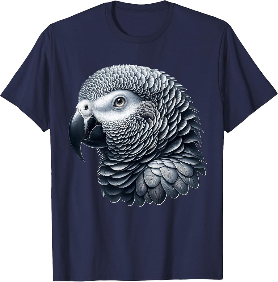 African Grey Parrot Design T-Shirt - Navy Blue