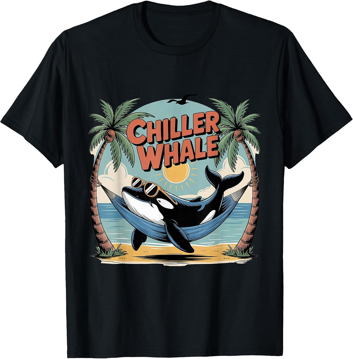 Chiller Whale Orca in Sunglasses in Hammock Beach Pun Funny T-Shirt - Black