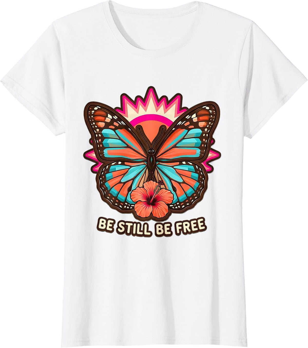 Women's Be Still Be Free Mindfulness Inspirational Design T-Shirt - White