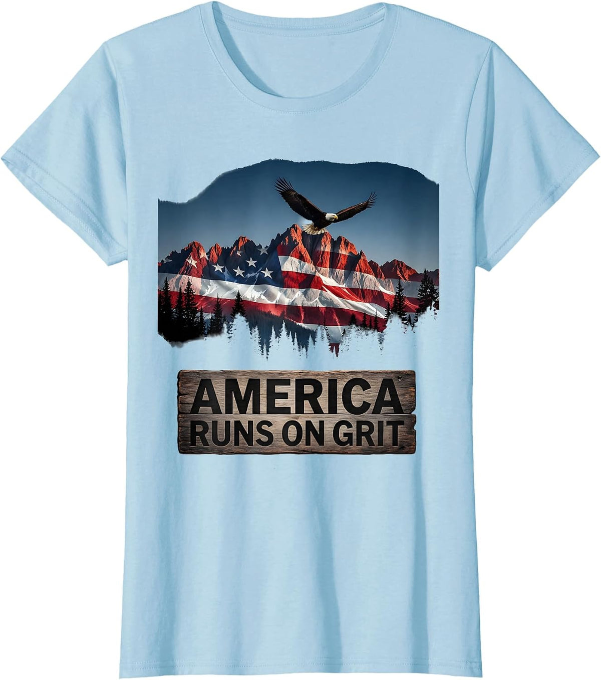 America Runs On Grit Patriotic Design T-Shirt - Baby Blue