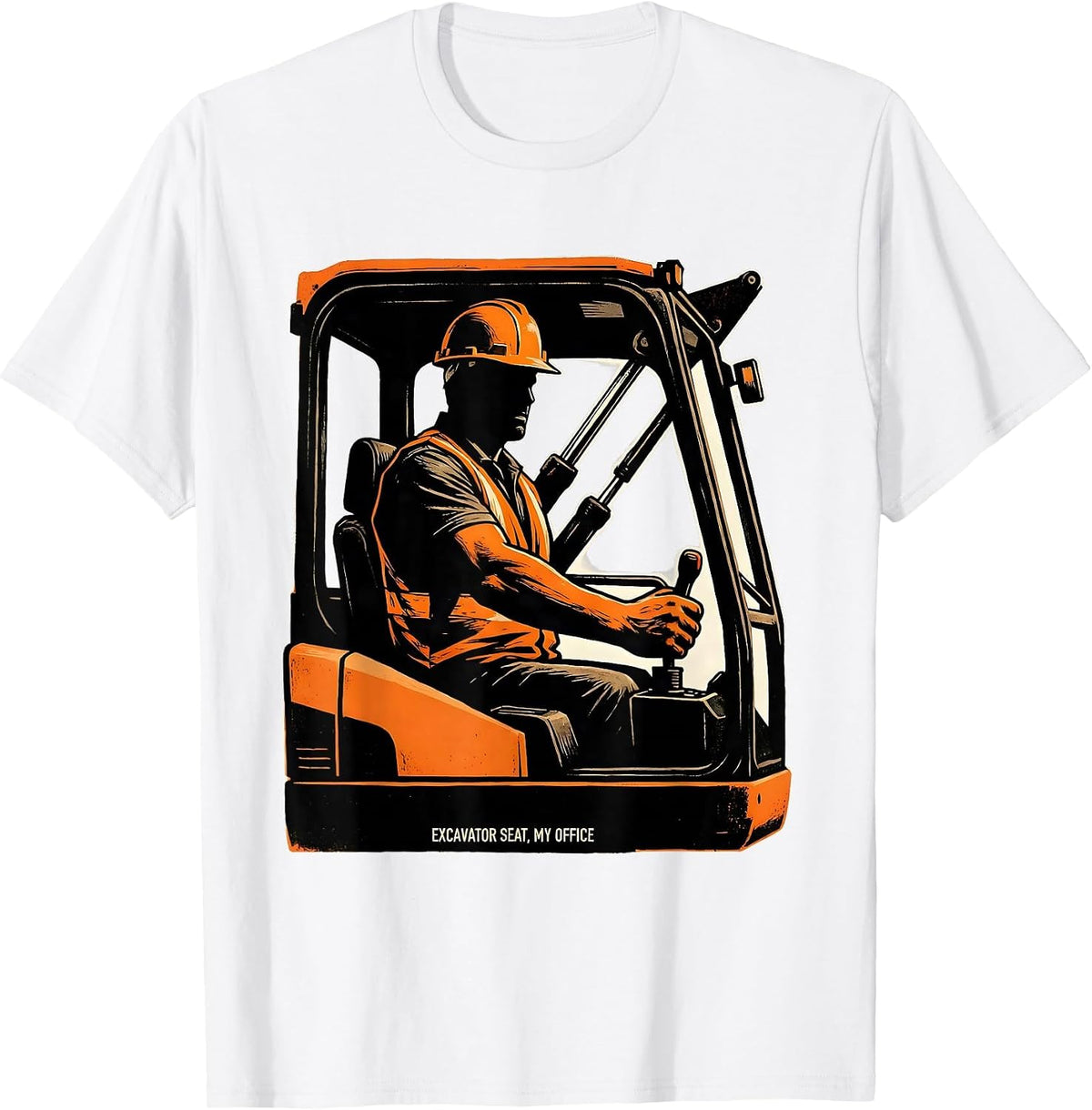 Men's Excavator Seat My Office Funny Construction Worker Heavy T-Shirt - White