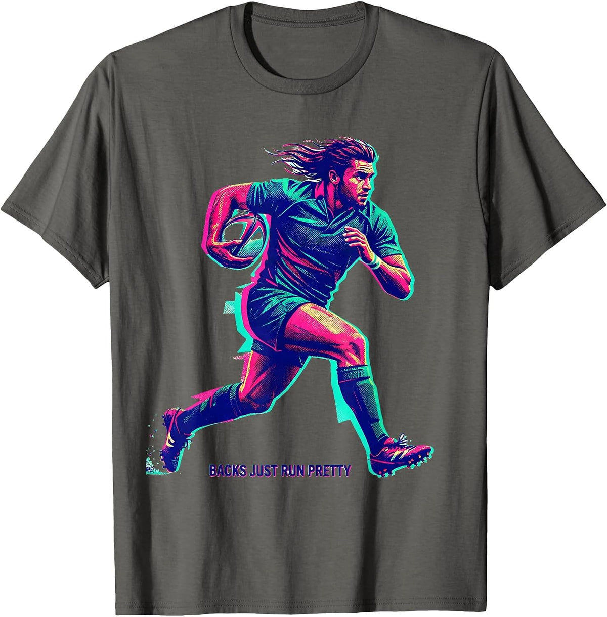 Backs Just Run Pretty Funny Rugby Design T-Shirt - Asphalt Grey