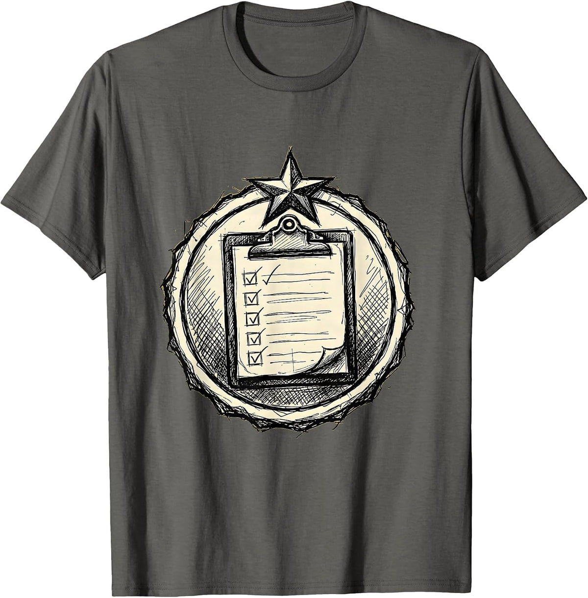 Paraprofessional Clipboard Checklist Gold Star Design T-Shirt - Asphalt Grey