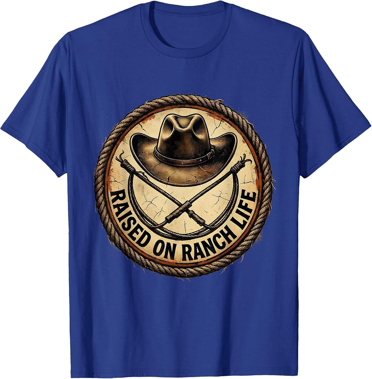 Raised on Ranch Life Cowgirl Graphic Design T-Shirt - Royal Blue