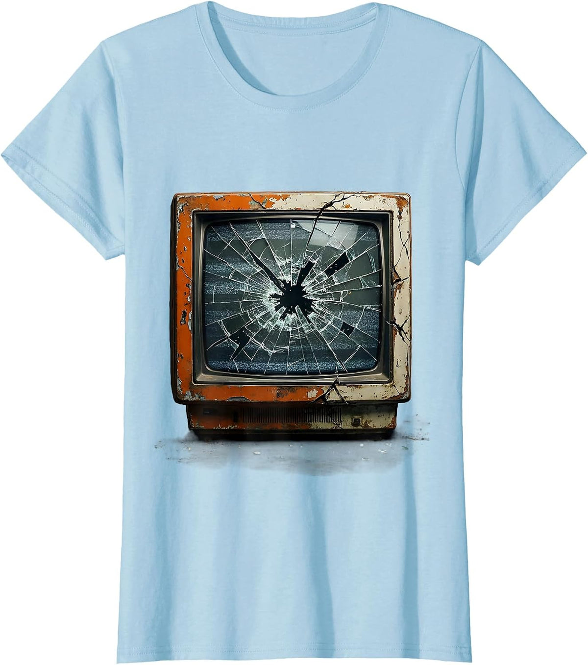 Punk Smashed TV Screen Graphic T-Shirt - Baby Blue