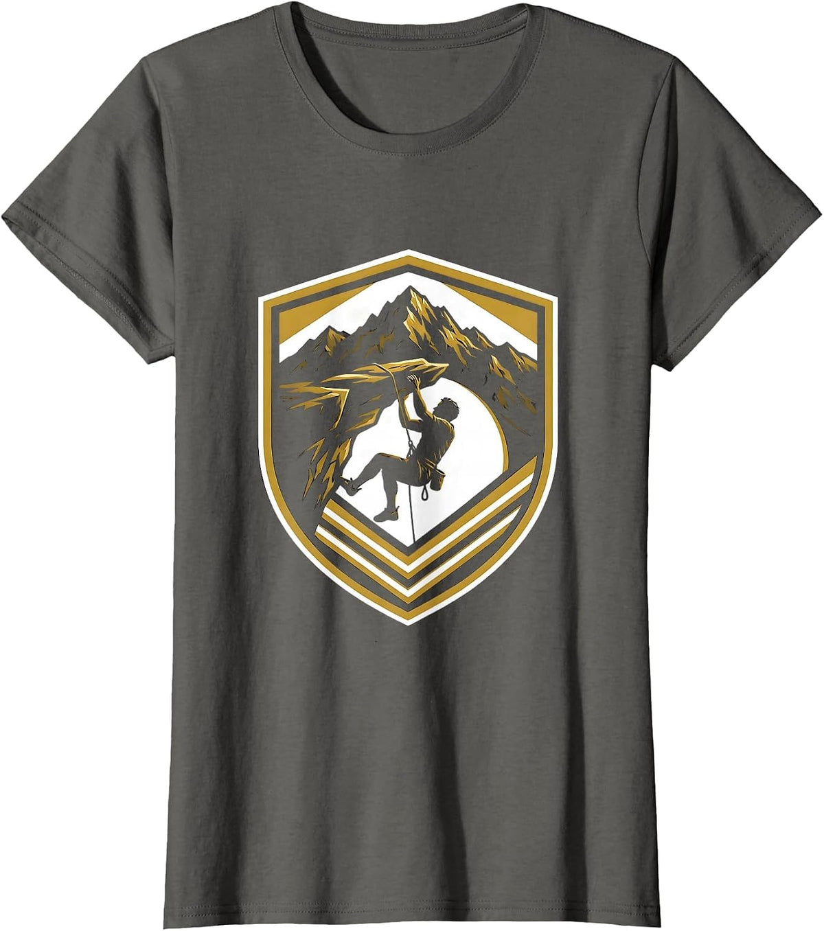Women's Rock Climber Cliff Overhang Graphic Design T-Shirt - Asphalt Grey