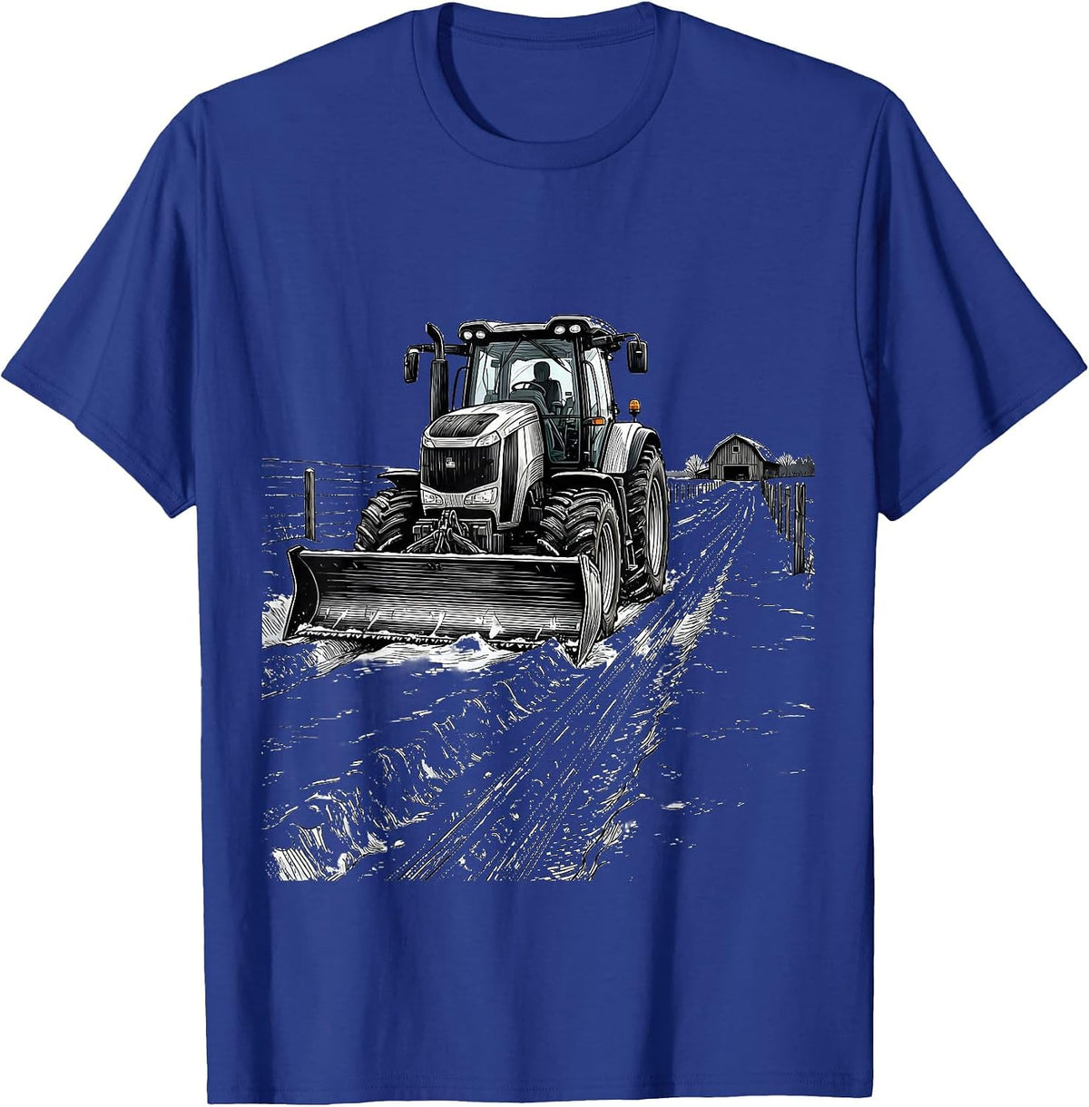 Men's Farm Tractor Pushing Snow Rural Life Humor T-Shirt - Royal Blue