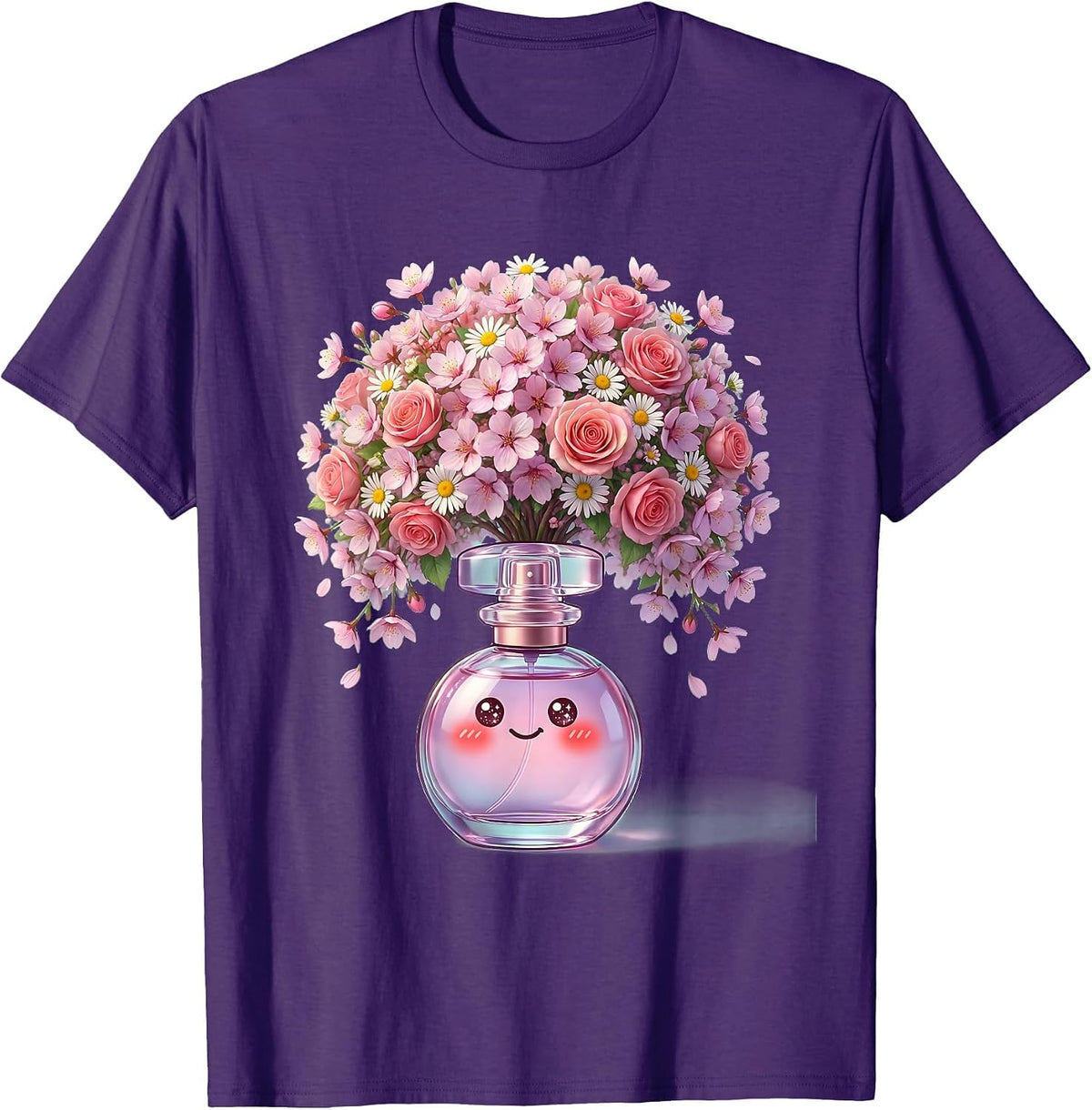 Gigi Floral Perfume Bottle Overflow Design T-Shirt - Purple