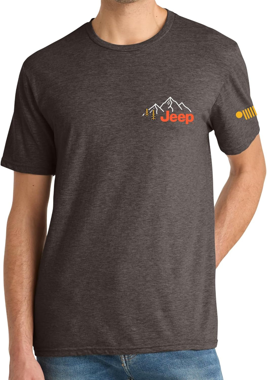 Jeep Men’s Explore The Outdoors T-Shirt – 100% Cotton Graphic Tee – Official Licensed Apparel - Heather Brown