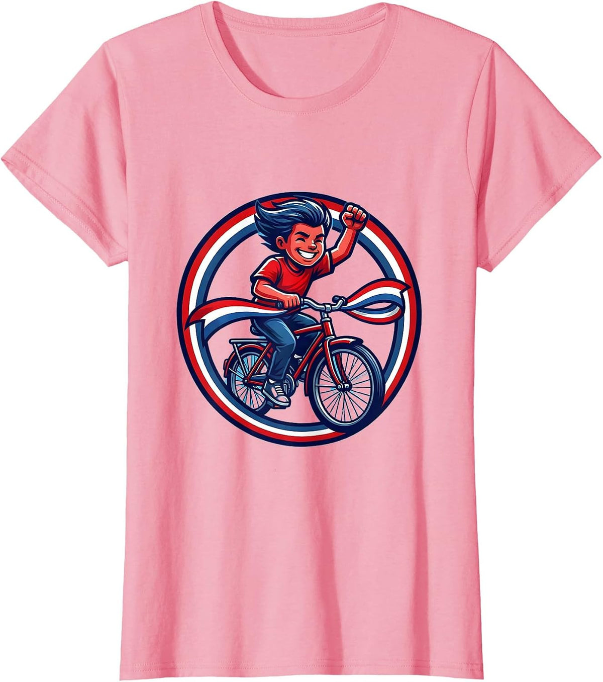 Women's Red White and Blue Bicycle Flag Streamers Kids Tee T-Shirt - Pink