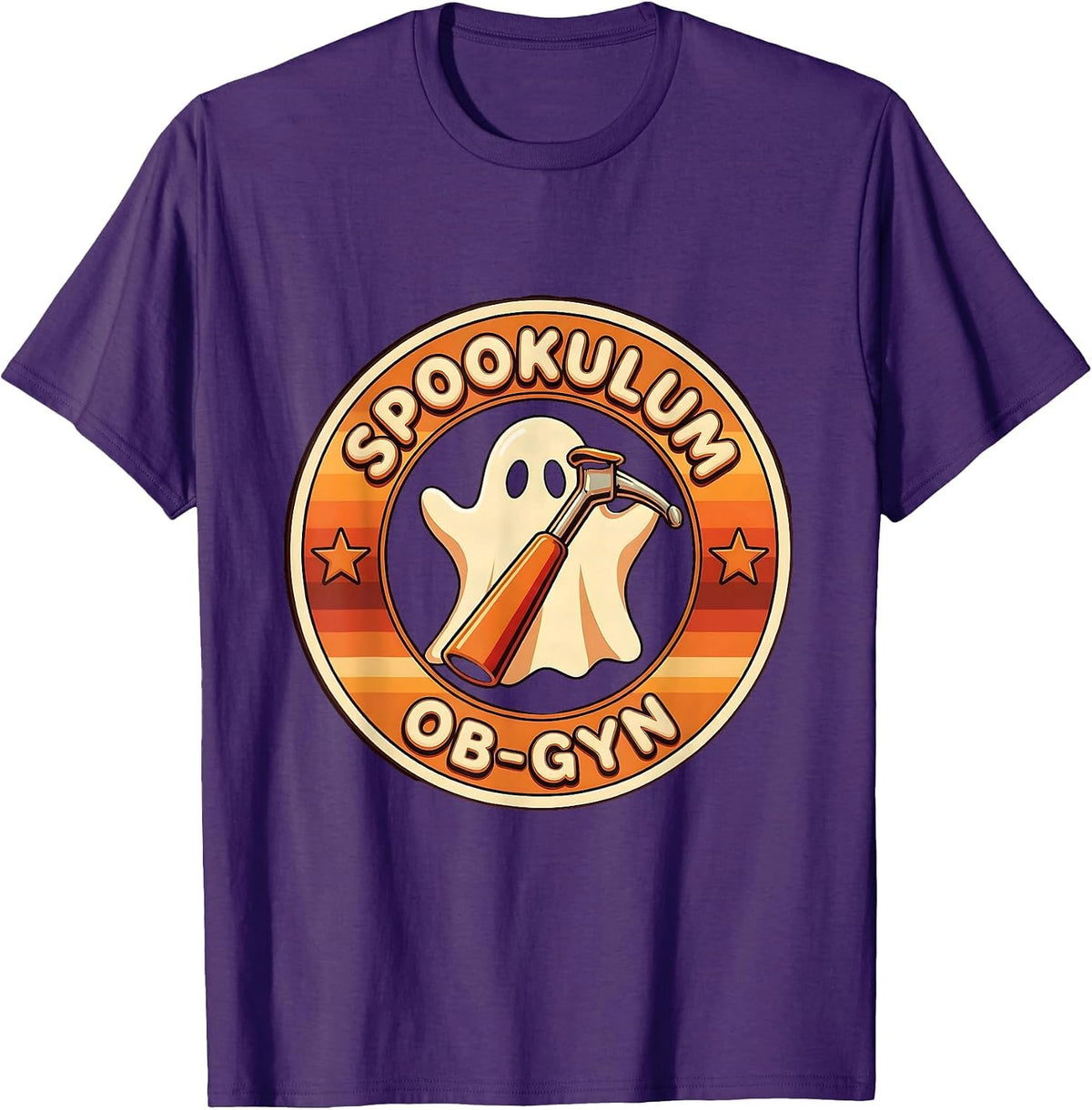 Men's Spookulum OB-GYN Retro 70s Halloween Nurse Medical Humor T-Shirt - Purple