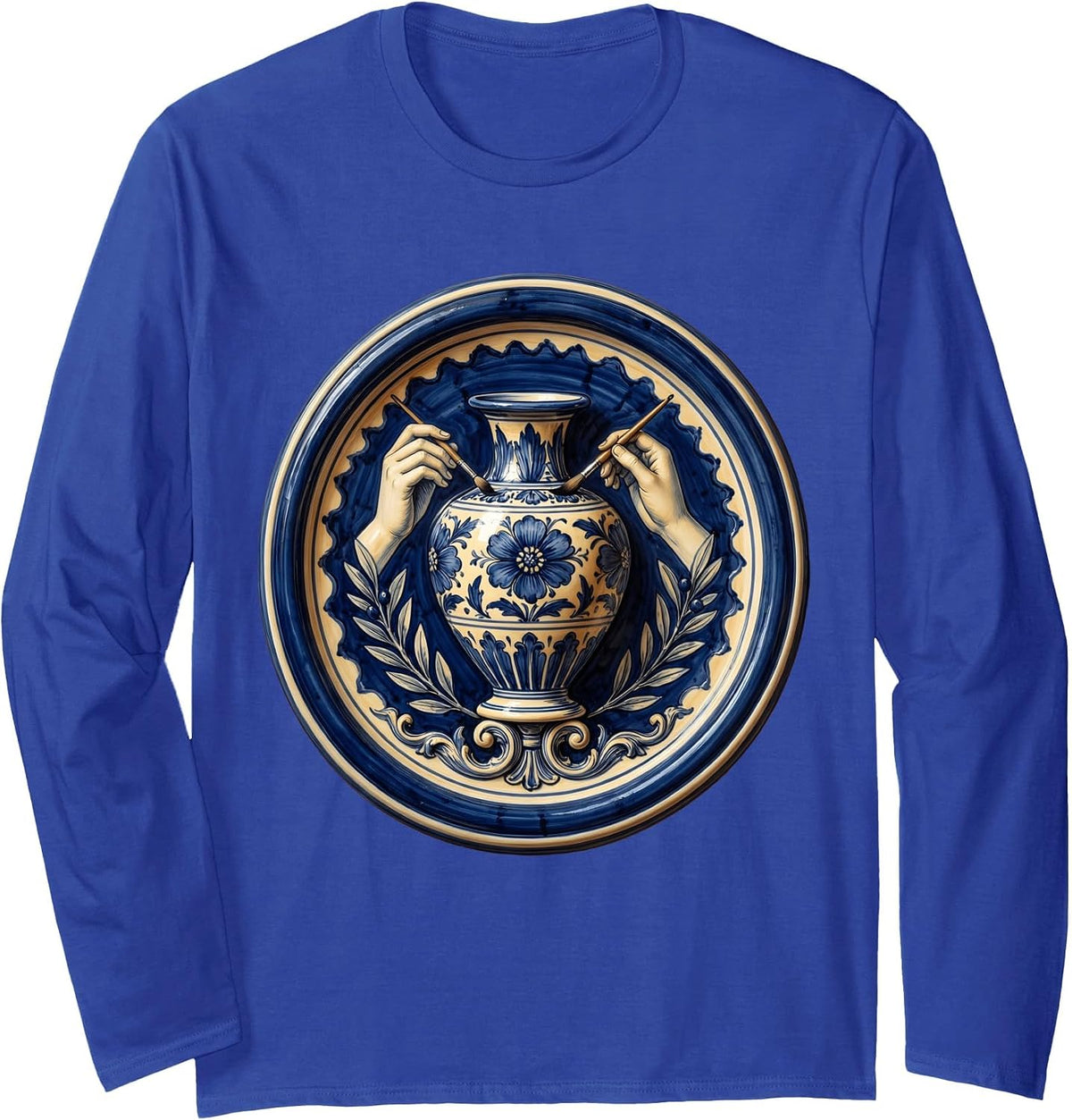 Sicilian Pottery Painter Italian Ceramic Art Long Sleeve T-Shirt - Adult Unisex Royal Blue