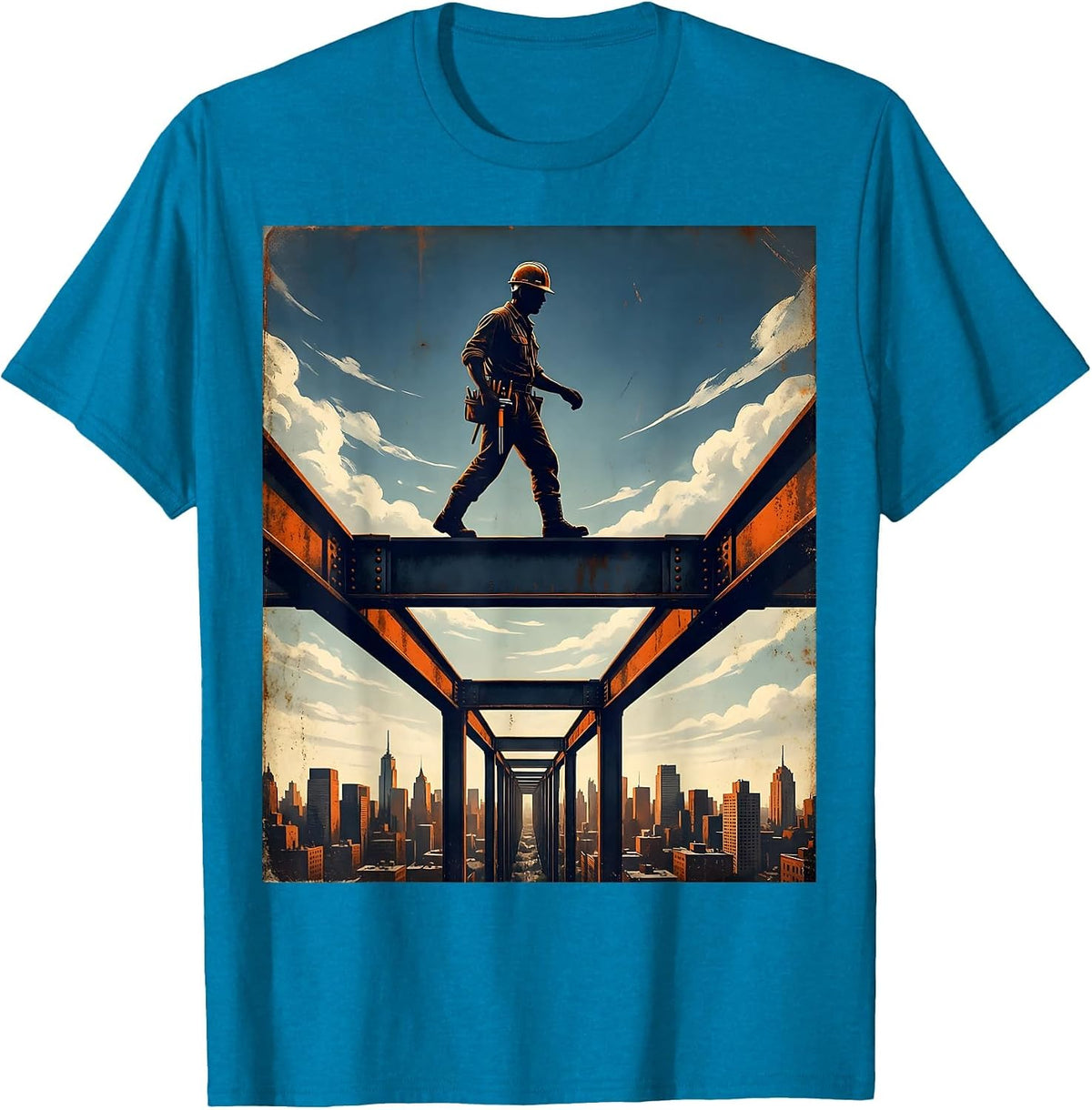 Labor Day Ironworker Walking Steel Beam T-Shirt - Sapphire Blue