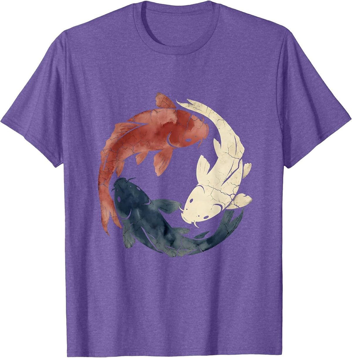 Men's Red White and Blue Koi Fish Circle Design T-Shirt - Purple Heather