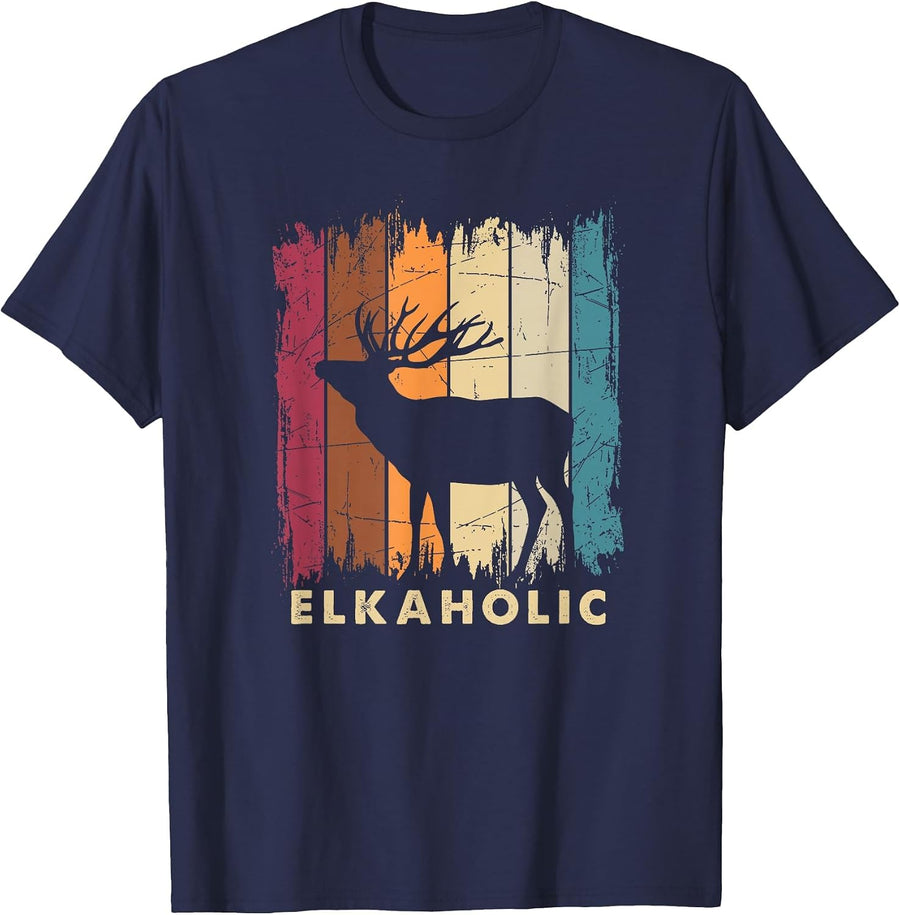 Wildlife Buck Elk Hunting Hunter Deer Silhouette Elkaholic T-Shirt - Navy Blue