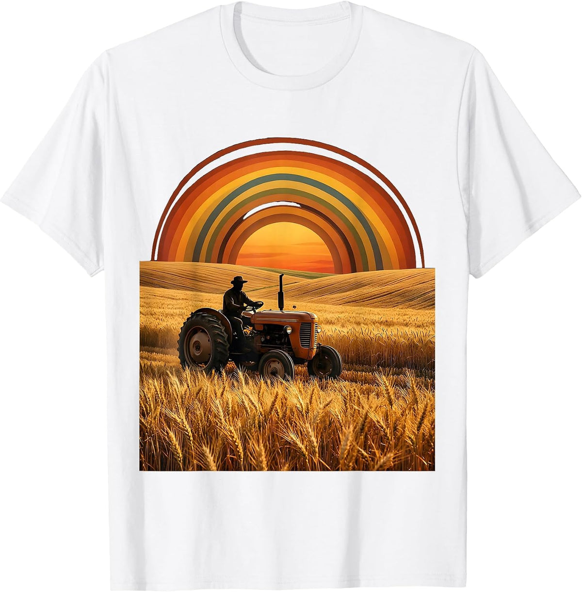 Labor Day Farmer Tractor Wheat Field Illustration T-Shirt - White