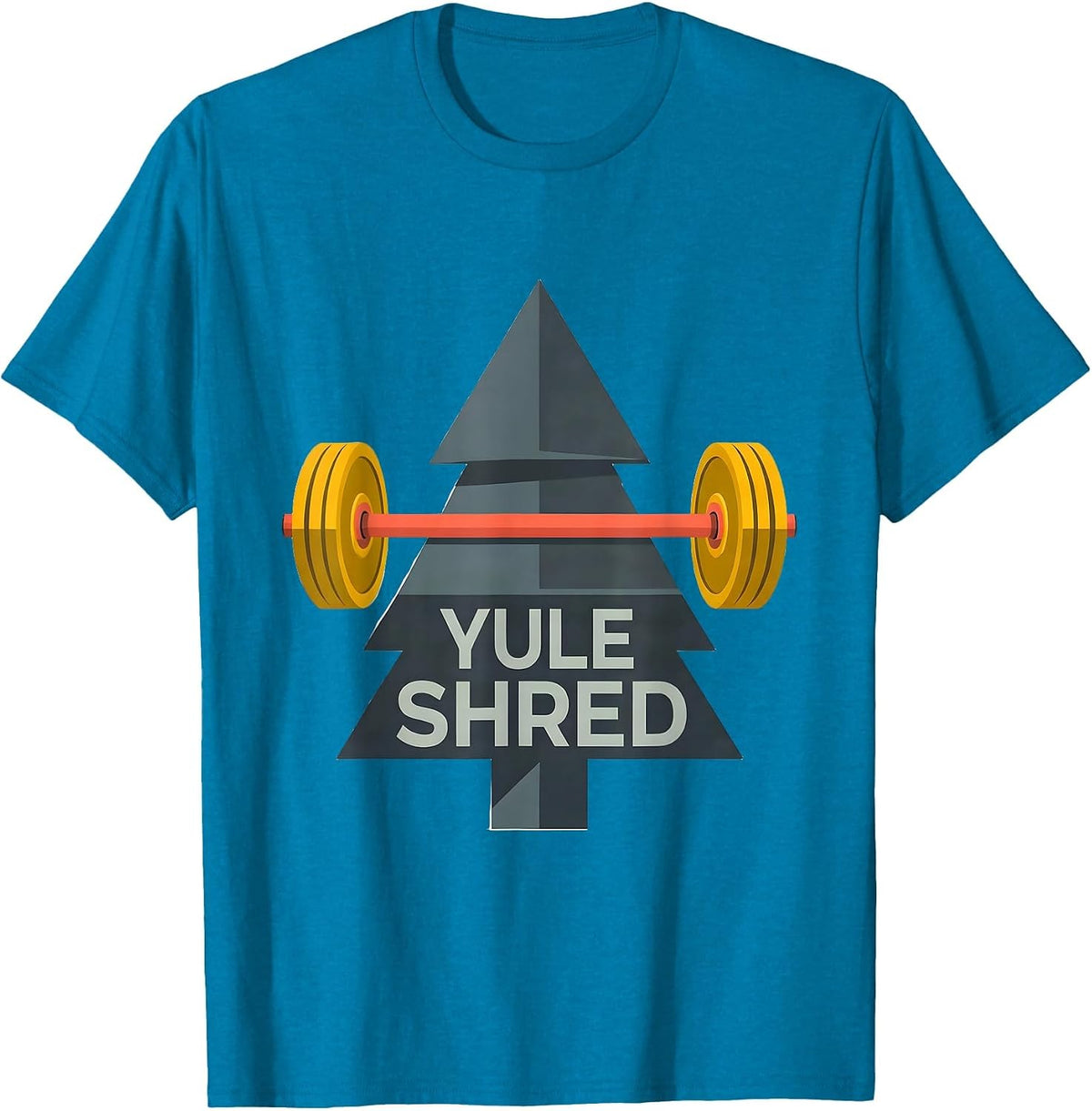 Yule Shred Flat Vector Funny Gym Weightlifting Christmas T-Shirt - Sapphire Blue
