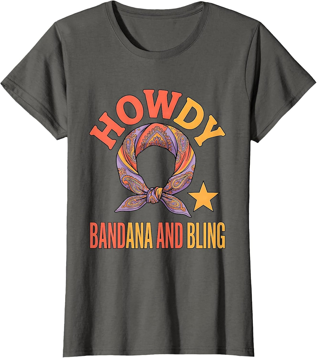 Women's Howdy Bandana and Bling Funny Cowgirl Western Boots T-Shirt - Asphalt Grey