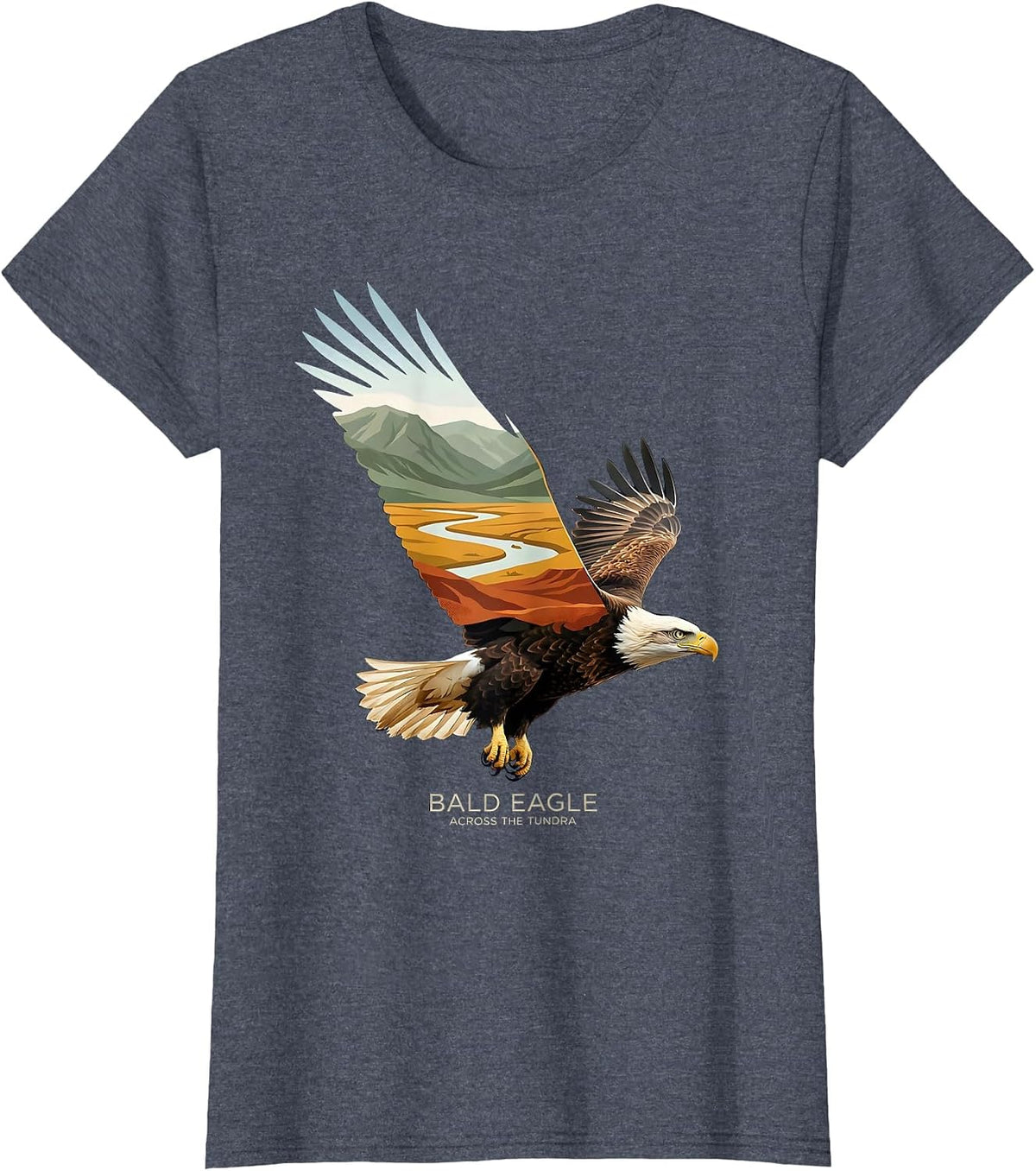 Women's Bald Eagle Across The Tundra Vintage Patriotic Bird Lover T-Shirt - Heather Blue