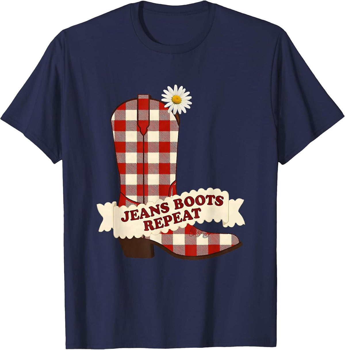 Men's Jeans Boots Repeat Country Life Graphic Design T-Shirt - Navy Blue