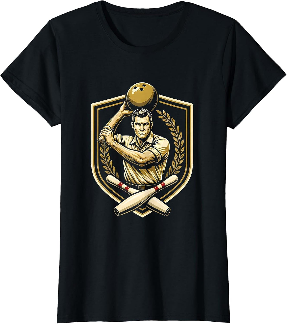 Women's Vintage 1950s Bowler Classic Retro Bowling Design T-Shirt - Black