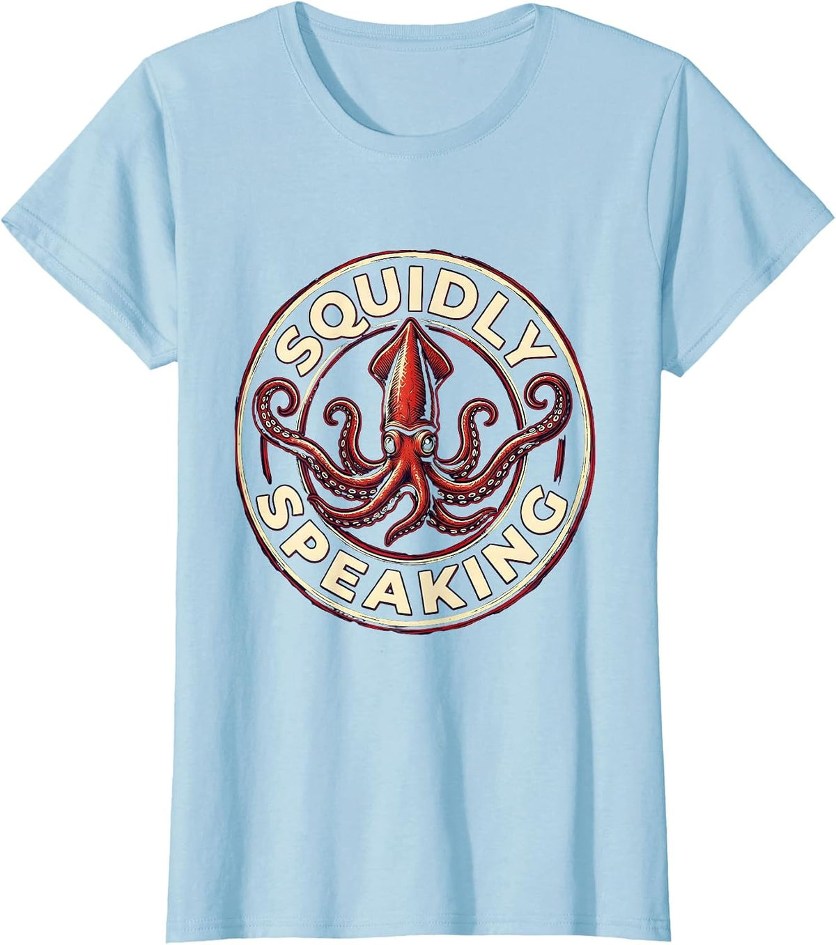 Squidly Speaking Playful Octopus Lover Emblem Marine Biology T-Shirt - Baby Blue